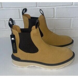New Sorel Hi-Line Chelsea Boots Yellow Jet  Leather Pull On Round Toe Size 7